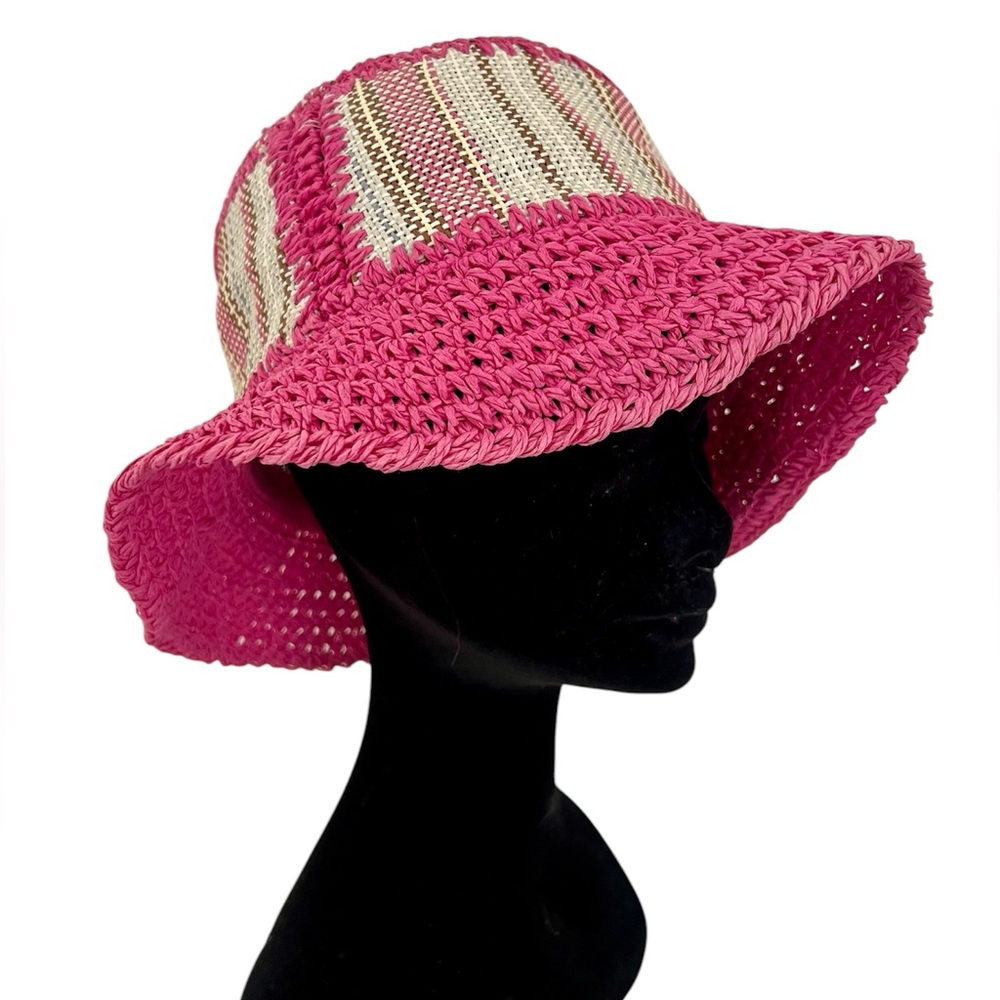Pink and Cream Woven Bucket Hat